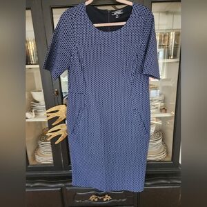 Lands' End Navy Ponte Geometric Midi Dress